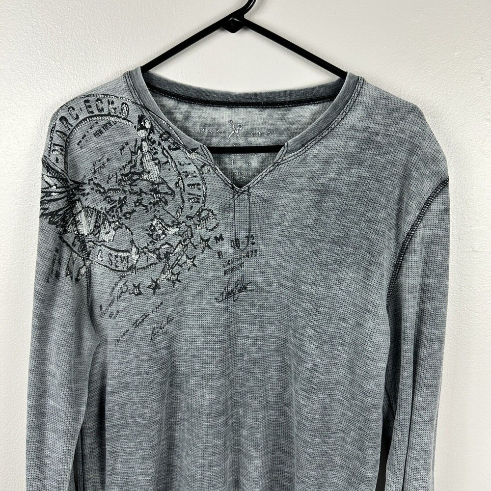 Marc Ecko T-Shirt Men's XL Gray NYC Graphic V-Neck Short Sleeve Pullover